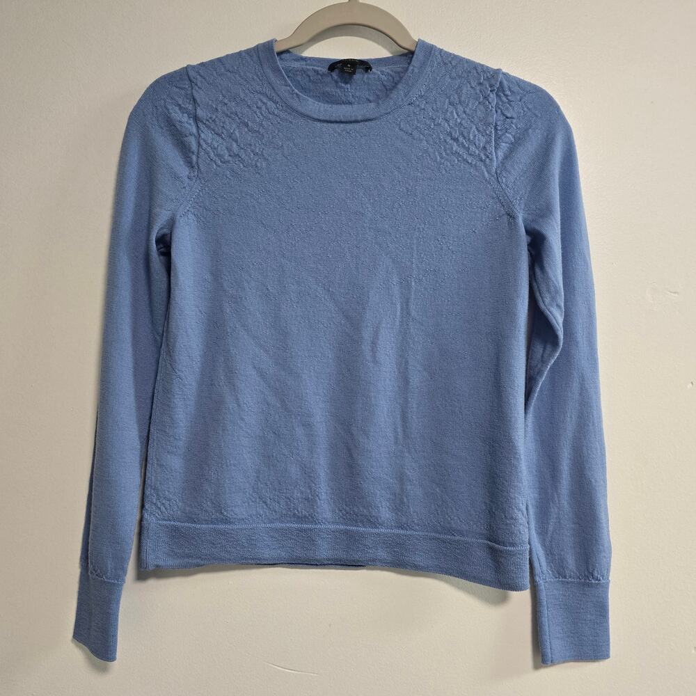 J. Crew Blue Margot Crewneck Merino Wool Textured Sweater Size Small
